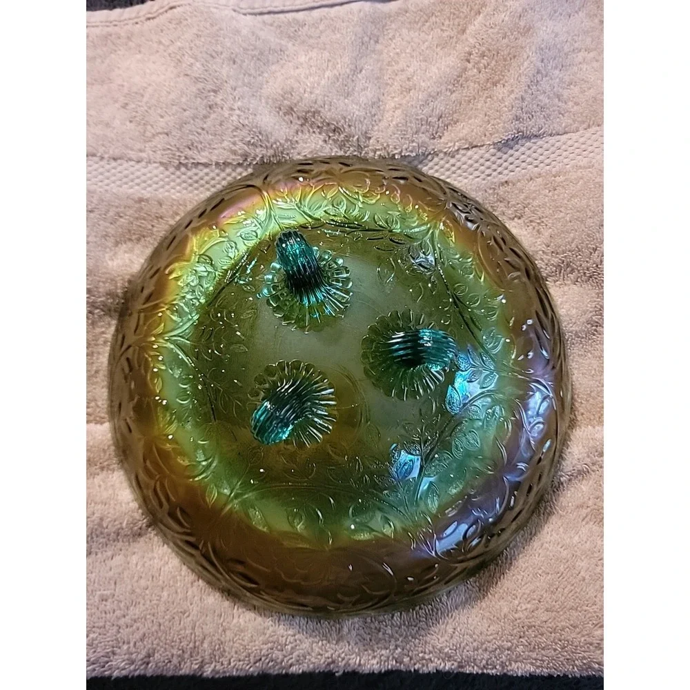 Gorgeous Westmoreland‎ Glass Carnival Louisa Footed Bowl Green Glass
